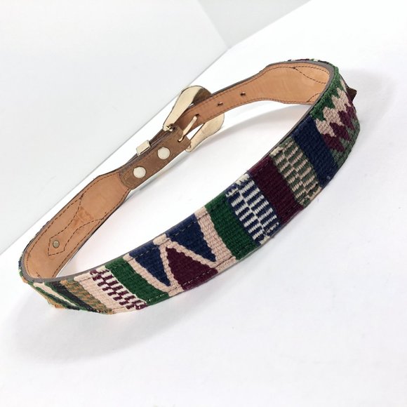 Circle Y of Yoakum Brown Leather Textile Belt 26" - Picture 3 of 4